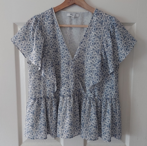 Madewell Tops - Madewell Floral Georgette Ruffle Sleeve Peplum Top Blouse Size Medium